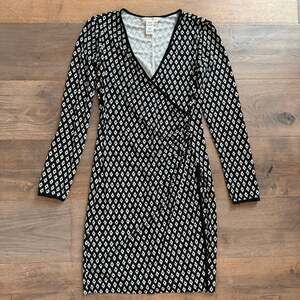 Max Studio Dress Medium Black White Long Sleeve Pullover Stretch ~ Size S